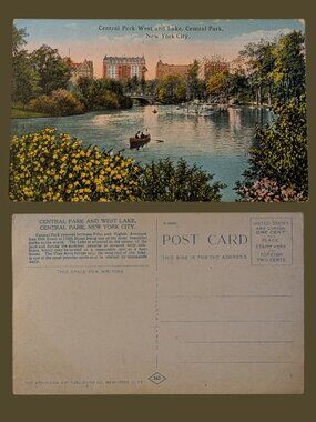 10/$25 Vintage 1910s Blank Central Park West New York City Postcard